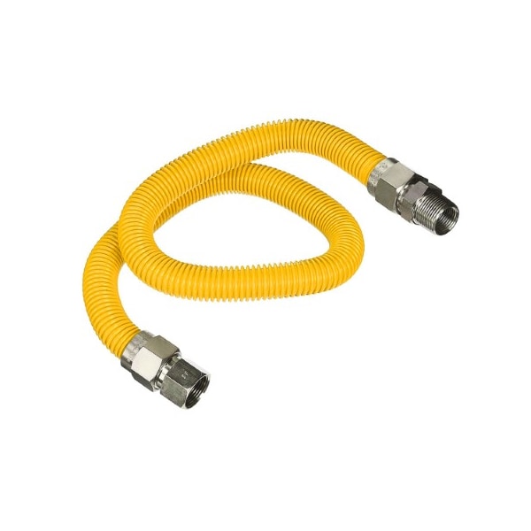 Flextron Gas Line Hose 5/8'' O.D.x48'' Len 1/2" FIPx3/4" MIP Fittings Yellow Coated Stainless Steel Flexible FTGC-YC12-48M - main